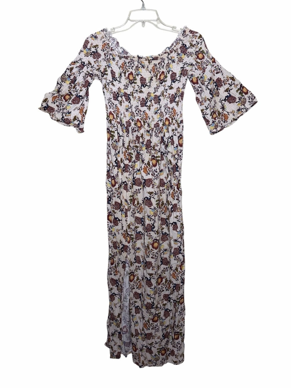 Xhilaration Bohemian White Floral On or Off-Shoulder Smock Maxi Dress